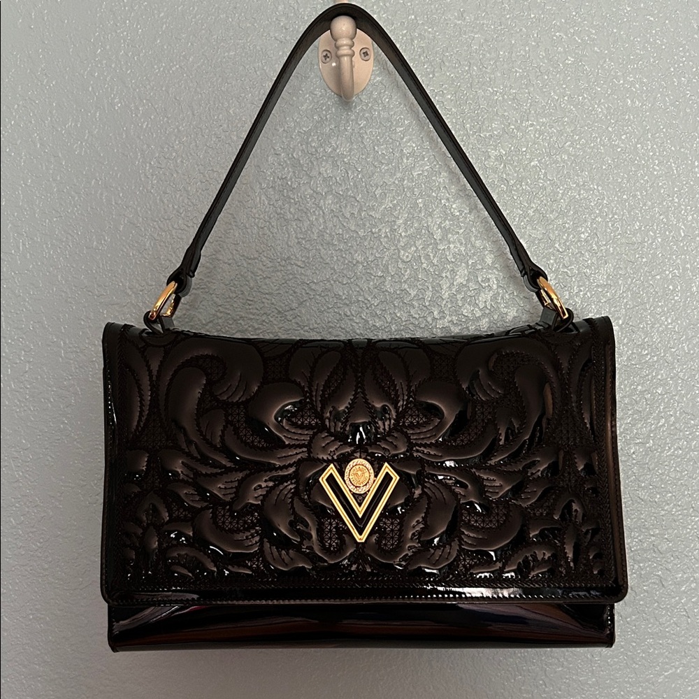 Elegant Black embossed patent leather Handbag